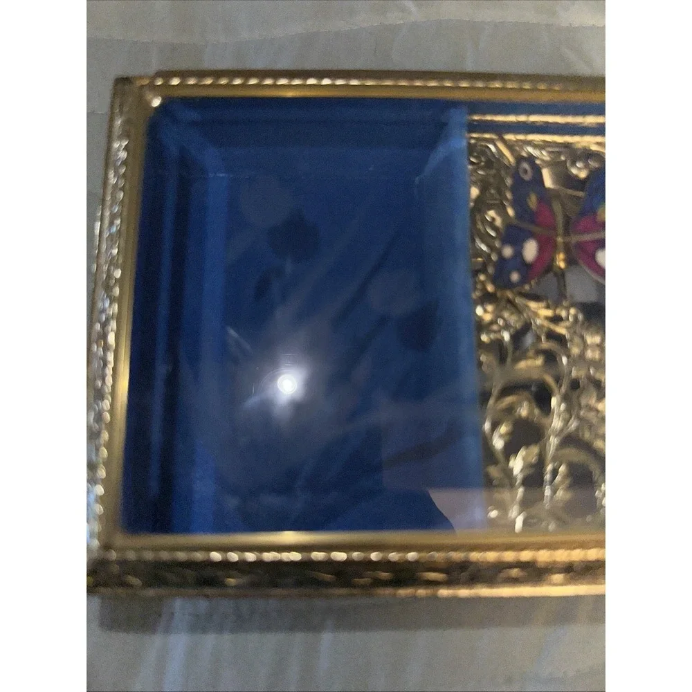 Vintage Westland Enamel Butterfly Automation Etched Music Jewelry Box JAPAN